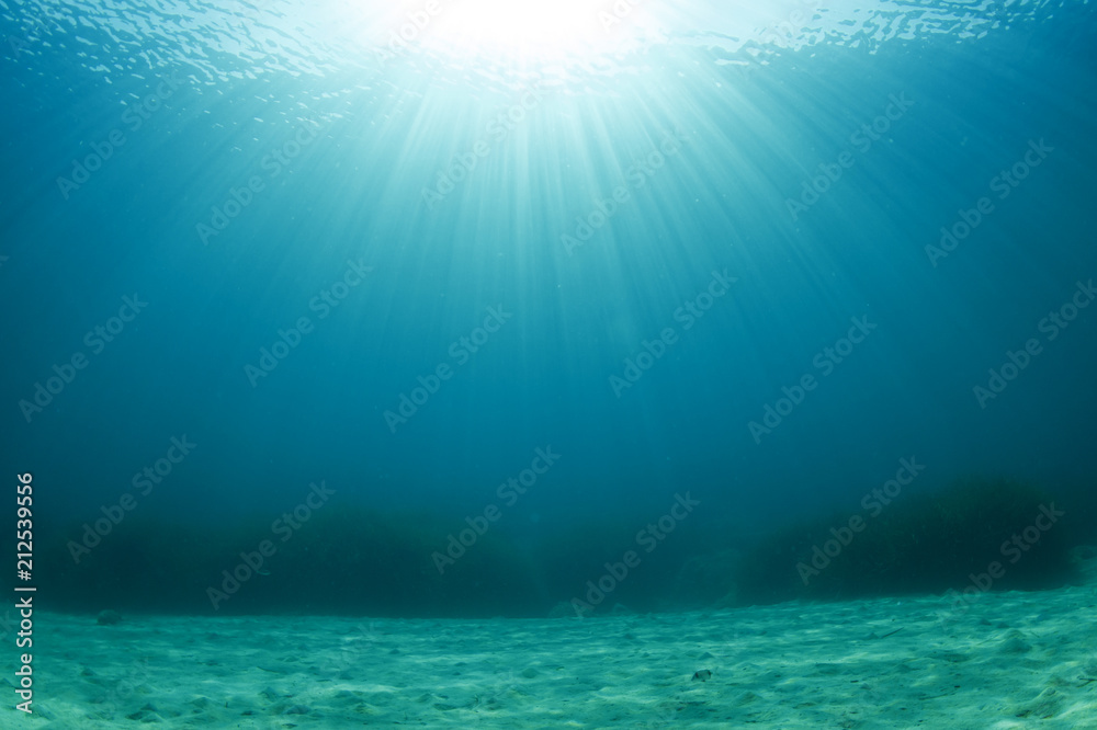 Clear blue water background in ocean   