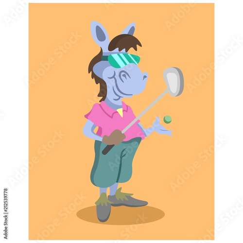funny glasses golfer horse animal mascot cartoon character