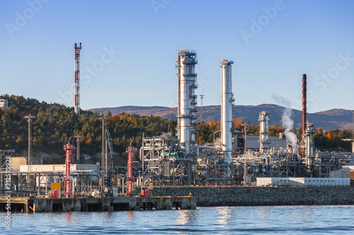 Norwegian oil plant, coastal landscape