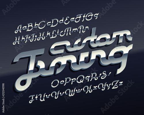 Φωτογραφία Vector 3d metallic font named Custom Tuning on a dark background