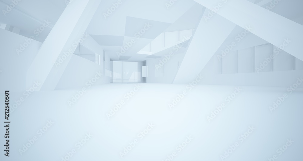 Obraz premium Abstract white parametric interior with window. 3D illustration and rendering.