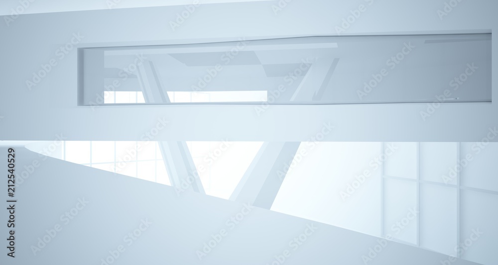 Abstract white parametric interior with window. 3D illustration and rendering.