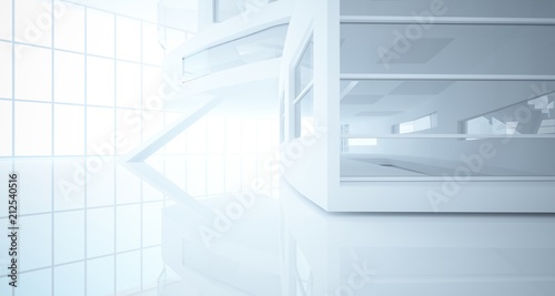 Abstract white parametric interior with window. 3D illustration and rendering.