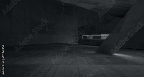 Abstract concrete parametric interior with neon lighting. 3D illustration and rendering.