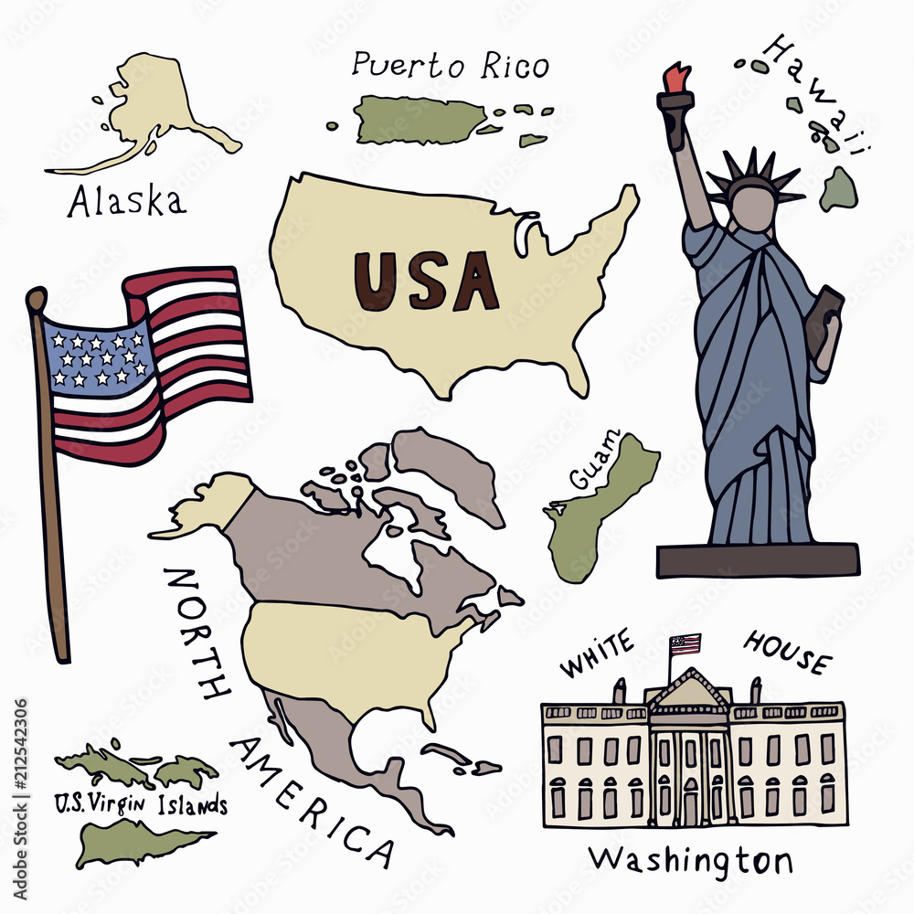 map-of-the-united-states-of-america-and-the-symbols-of-america-north