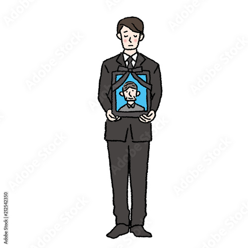 遺影をもつ遺族　イラスト
