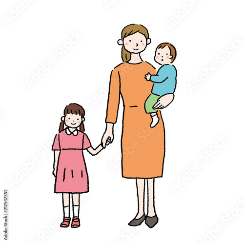 子どもと手をつなぐ　母親　イラスト
