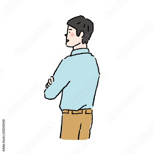 腕を組む　横向きの男性　手描き　イラスト