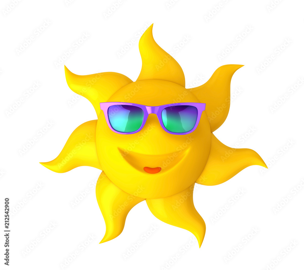 Funny cartoon sun in violet sunglasses Funny cartoon sun in violet sunglasses