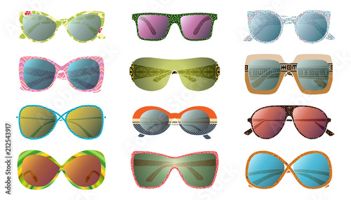 Big set of colorful sunglasses