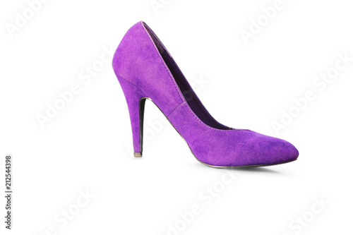 Nice footwear. Beautiful purple pump with a high heel being isolated on a white background