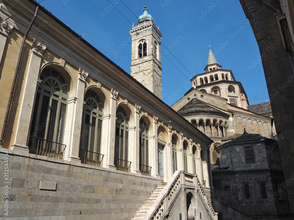 Bergamo, Italy. The old town. Landscape at the building Athenaeum of Science, Literature and Arts close to the cathedral