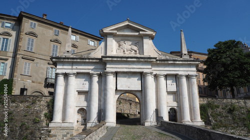 Bergamo, the old city. One of the beautiful city in Italy. Landscape on the old gate named Porta San Giacomo