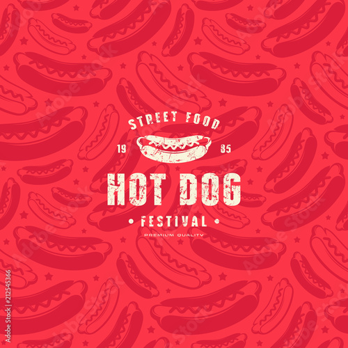 Seamless pattern and emblem for hot dog restaurant