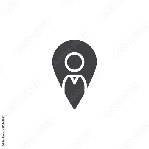 Man location pin vector icon. filled flat sign for mobile concept and web design. Map pointer with person simple solid icon. Symbol, logo illustration. Pixel perfect vector graphics