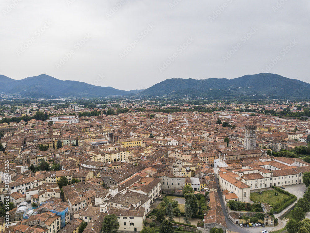 Lucca city. Aerial view. Italy. View from above
