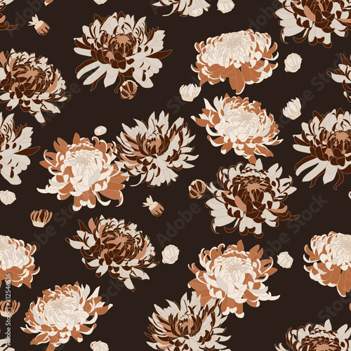 Wallpaper Mural Vector seamless floral pattern. Japanese national flower chrysanthemum. Illustration luxury design, textiles, paper, wallpaper, curtains, blinds. Torontodigital.ca