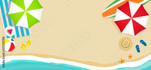 Summer beach banner vector illustration, Top view of beach with copy space.