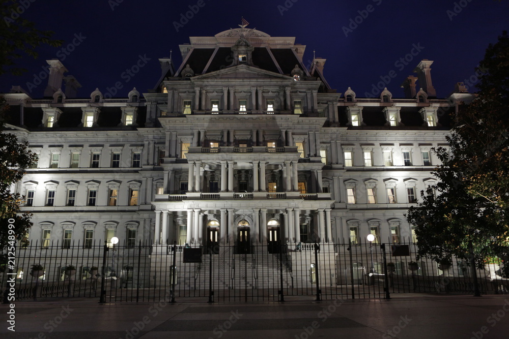 Eisenhower Administration Building at night