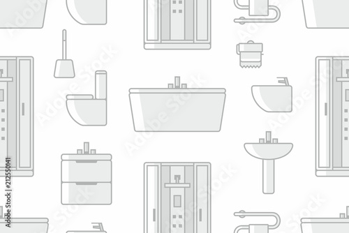 Seamless pattern with Elements for bathroom interior. flat style. isolated on white background 