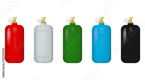Red, white, green, blue and black gas cylinders Vector illustration