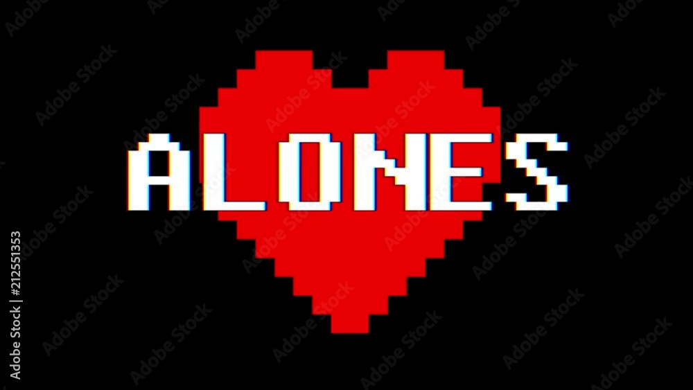 pixel heart ALONES word text glitch interference screen seamless loop animation background new dynamic retro vintage joyful colorful video footage pixel heart ALONES word text glitch interference screen seamless loop animation background new dynamic retro vintage joyful colorful video footage