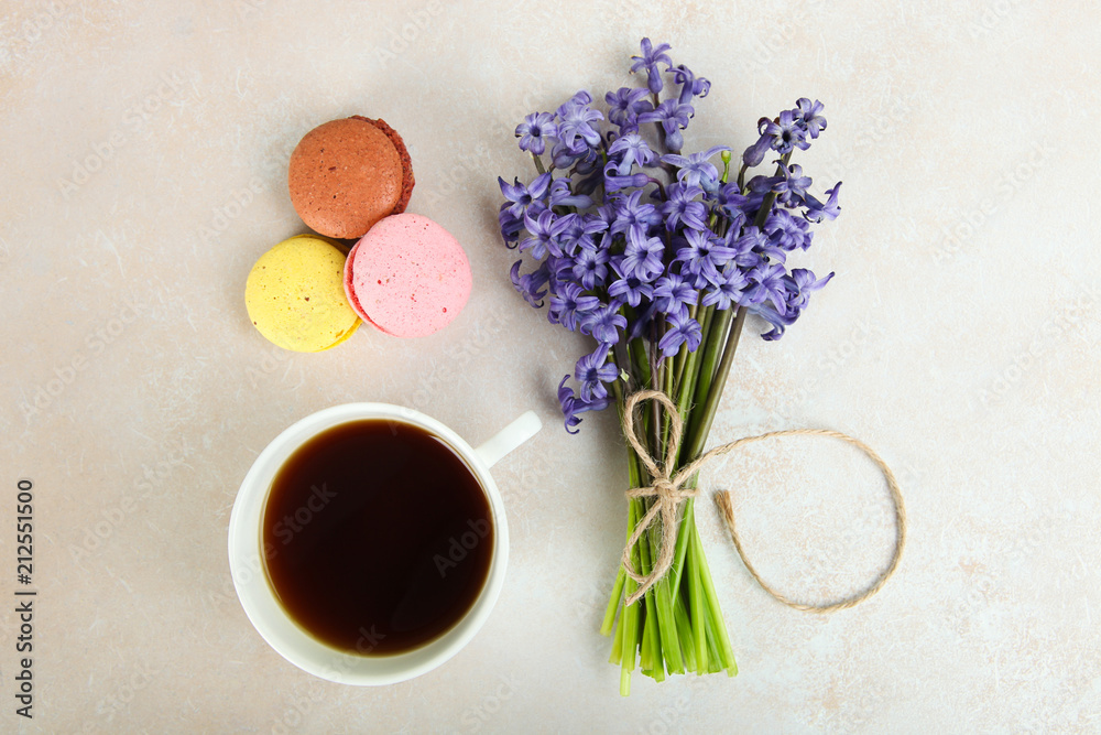 flowers, tea and macaroons flowers, tea and macaroons