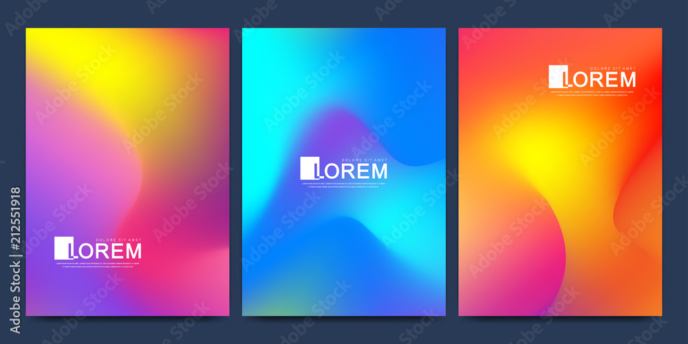 Modern vector template for brochure leaflet flyer cover banner catalog in A4 size. Abstract fluid 3d shapes vector trendy liquid colors backgrounds set. Colored fluid graphic composition illustration.