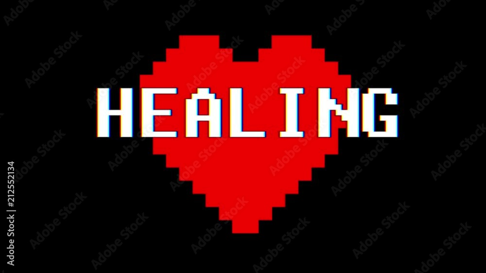 pixel heart HEALING word text glitch interference screen seamless loop animation background new dynamic retro vintage joyful colorful video footage pixel heart HEALING word text glitch interference screen seamless loop animation background new dynamic retro vintage joyful colorful video footage