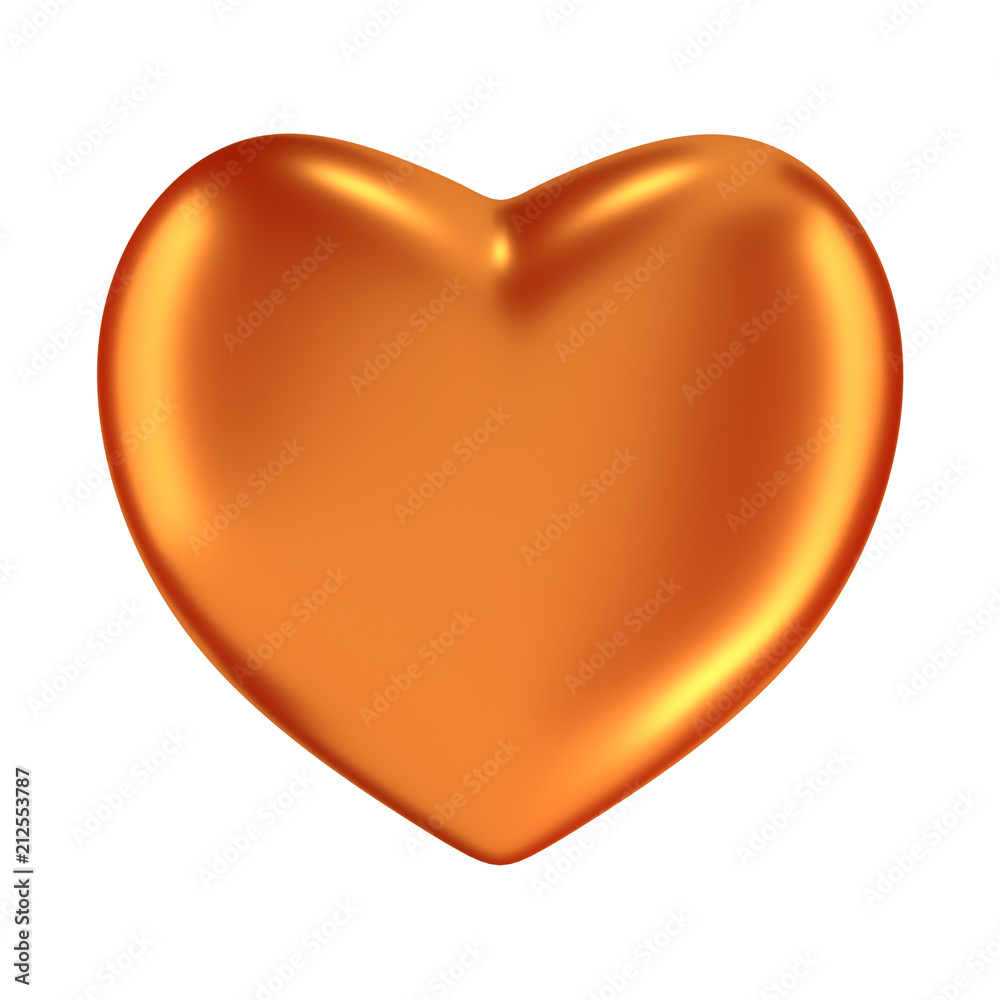 heart of red gold isolated on white background, closeup heart of red gold isolated on white background, closeup