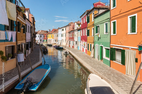 colourful houses with canal in Burano near Venice  Italy