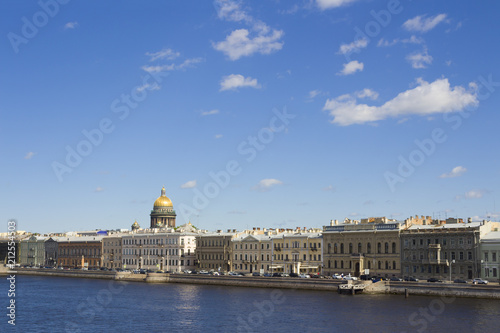Panorama of the city of St. Petersburg in Russia. View of the Promenade des Anglais and St. Isaac's Cathedral on a summer sunny day.
