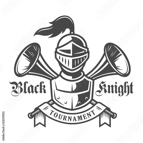 Vintage medieval knight monochrome label