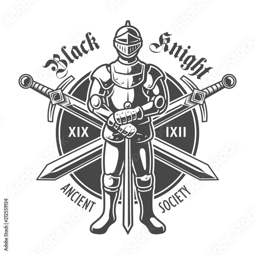 Vintage armored medieval knight logotype