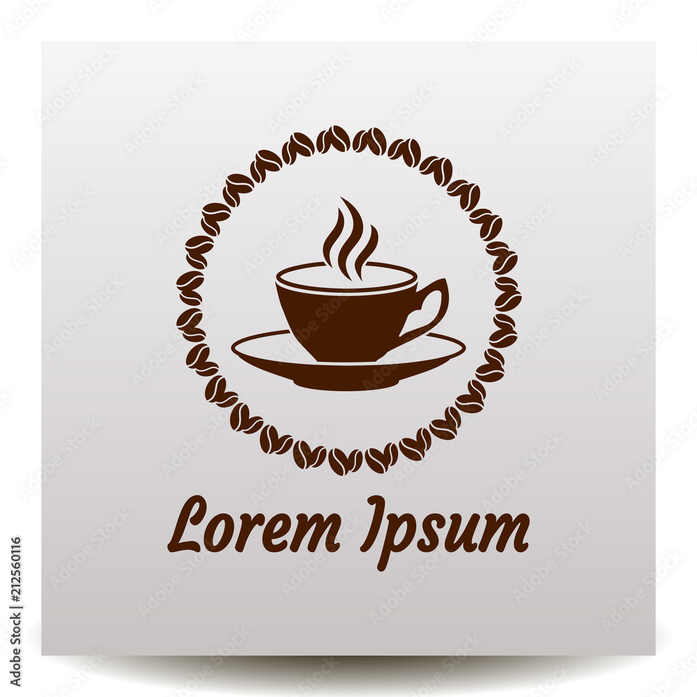 Obraz premium Cup of coffe with saurce, frame of coffee beans and flavour vector icon.