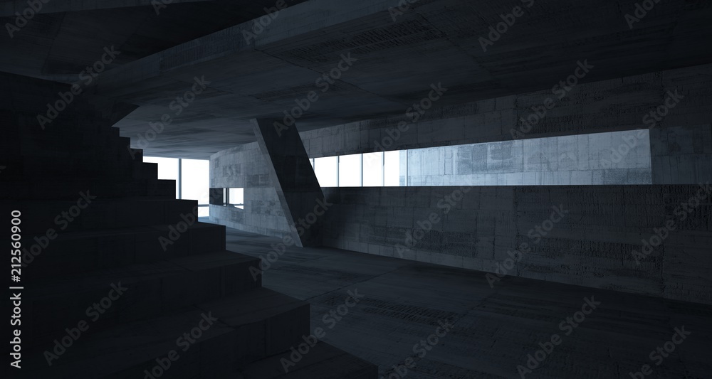 Abstract white and concrete parametric interior with window. 3D illustration and rendering. Abstract white and concrete parametric interior with window. 3D illustration and rendering.