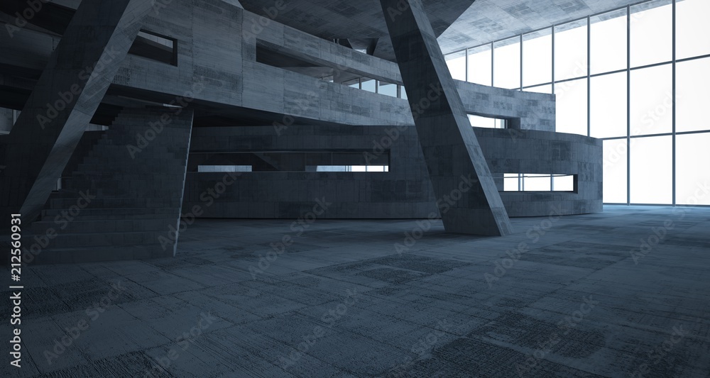 Abstract white and concrete parametric interior  with window. 3D illustration and rendering.