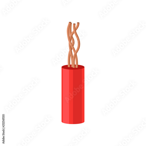 Copper electrical cable in red insulation vector Illustration on a white background
