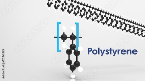 Polystyrene monomer and polymer  3D illustration photo