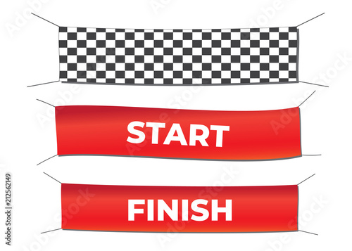 Start and finish textile banners vector set. Flag sport race, competition finishing. Start and finish vector