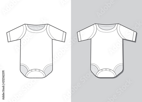 Baby bodysuit flat sketch template. Baby bodysuit