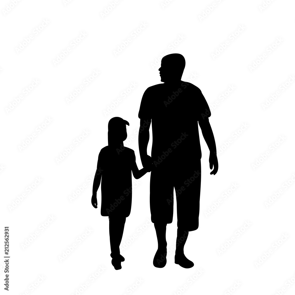 vector, isolated, silhouette of dad and baby are going vector, isolated, silhouette of dad and baby are going