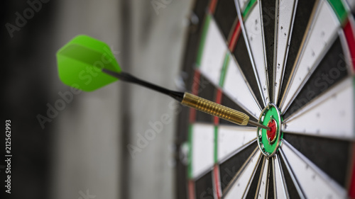 a typical darts game with dart in the bullseye photo