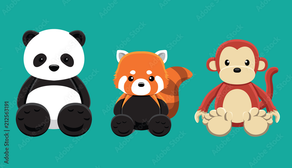 Fototapeta premium Panda Red Panda Monkey Doll zestaw ilustracji wektorowych kreskówki