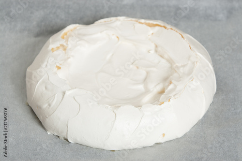 Large Meringue. Cooking Process Of Pavlova Cake.