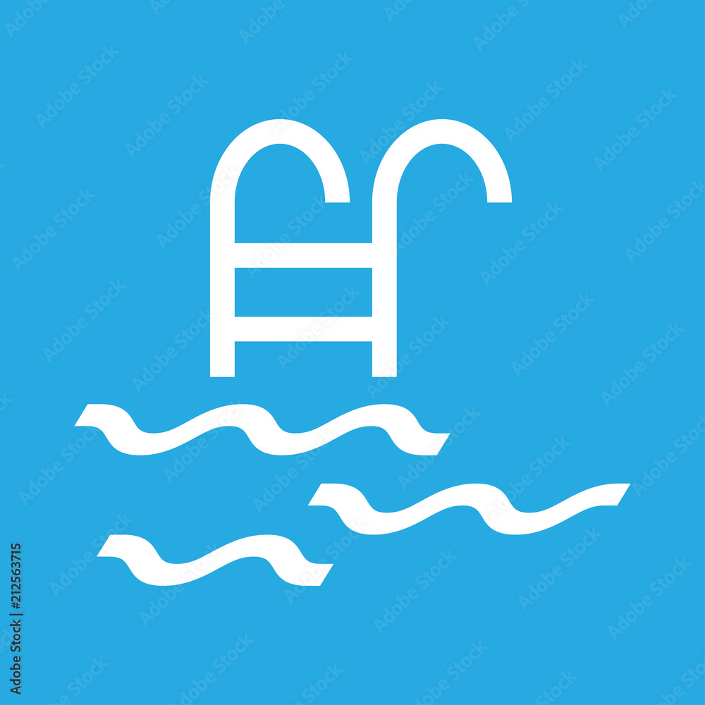 Logotipo escalera de piscina en fondo azul Logotipo escalera de piscina en fondo azul