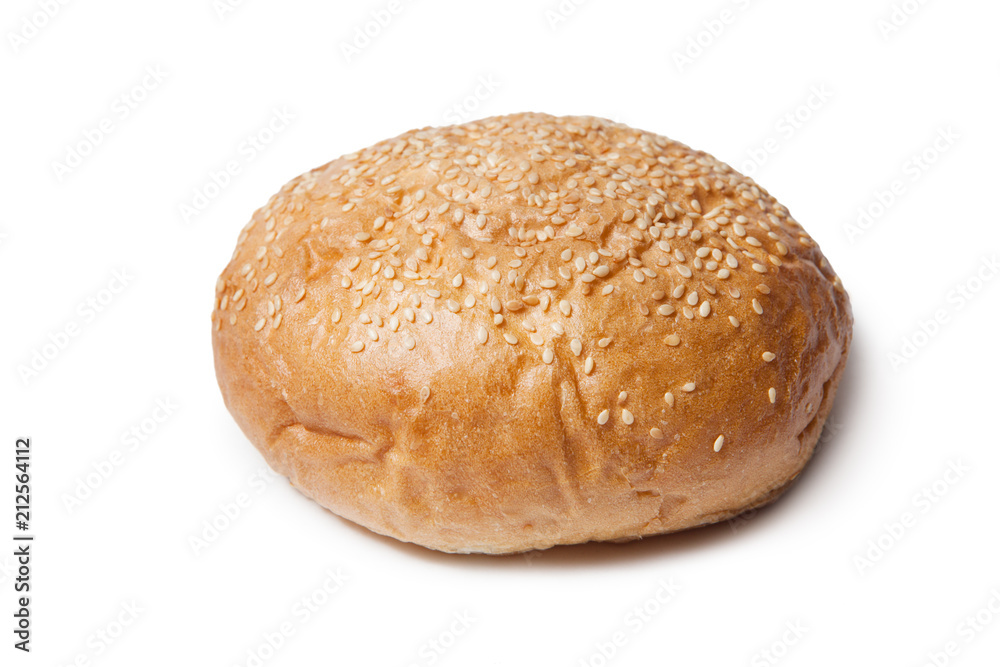Hamburger bun with sesame seed isolated on white background
