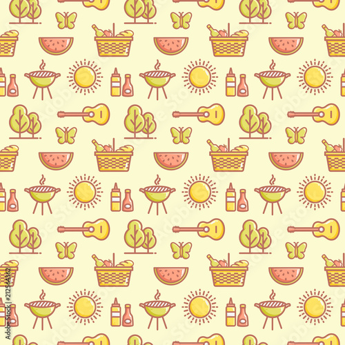 Seamless picnic pattern. Summer outdoor recreation. Vector background