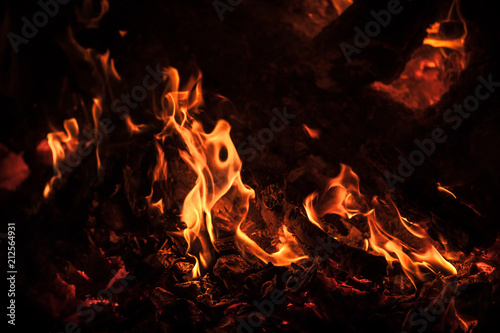 Flames of bonfire at night