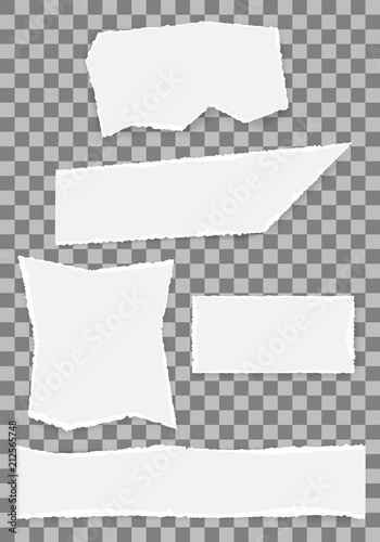 Set of white paper torn note collection on checkered background vector illustration.